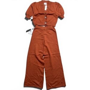 NWT Callahan Women's Orange Cardigan and Wide Leg Pant Set Size Small MSRP $178